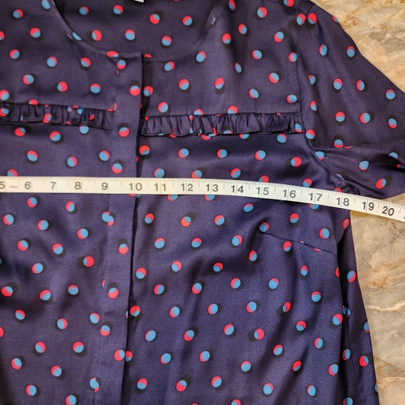 Boden NWOT dark blue silk viscose polka dot blouse ruffles 8 - Picture 7 of 9